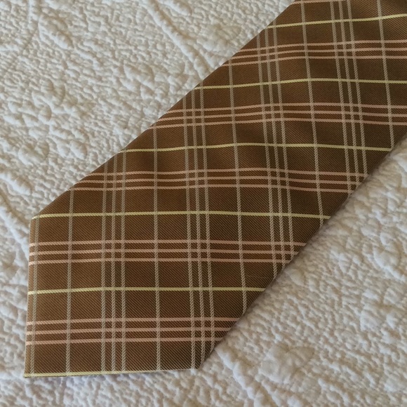 VTG Tan Pink & Cream Open Check Tie - Picture 1 of 7